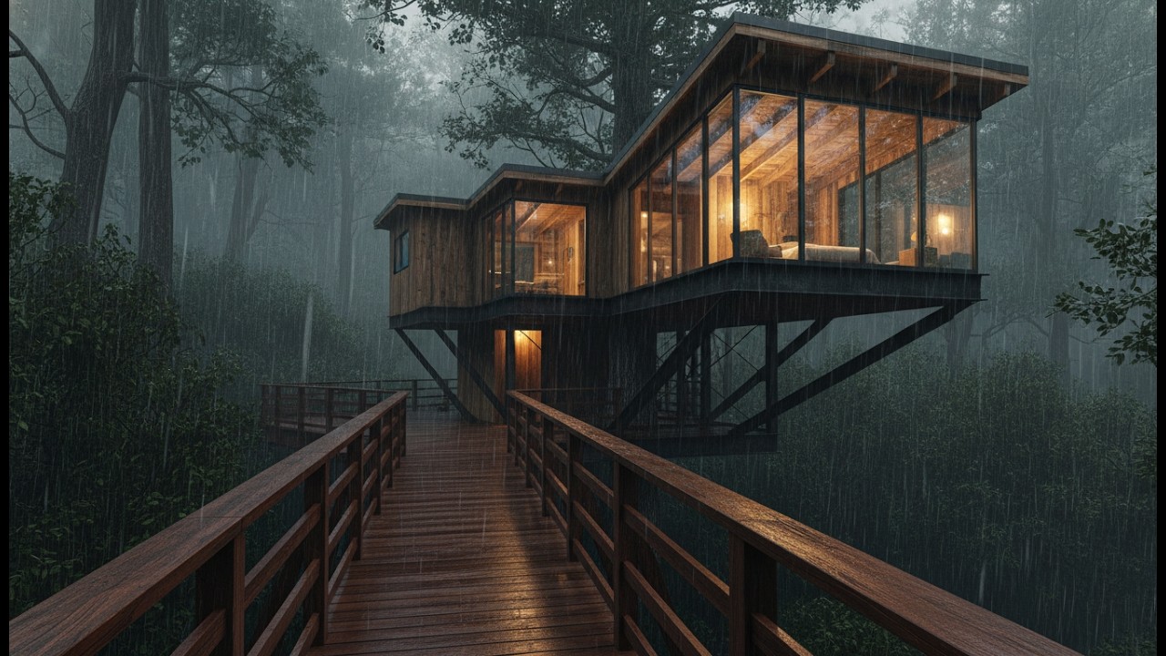 Rain Relaxing Sound on Cozy Cabin in the Woods With Raining | Soothing ...