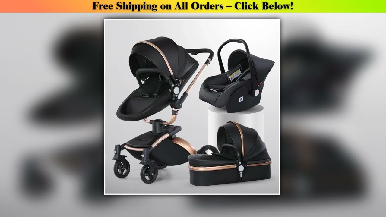 Baby stroller 3in1 with car seat removable basket High landscape eggshell PU leather baby stroller