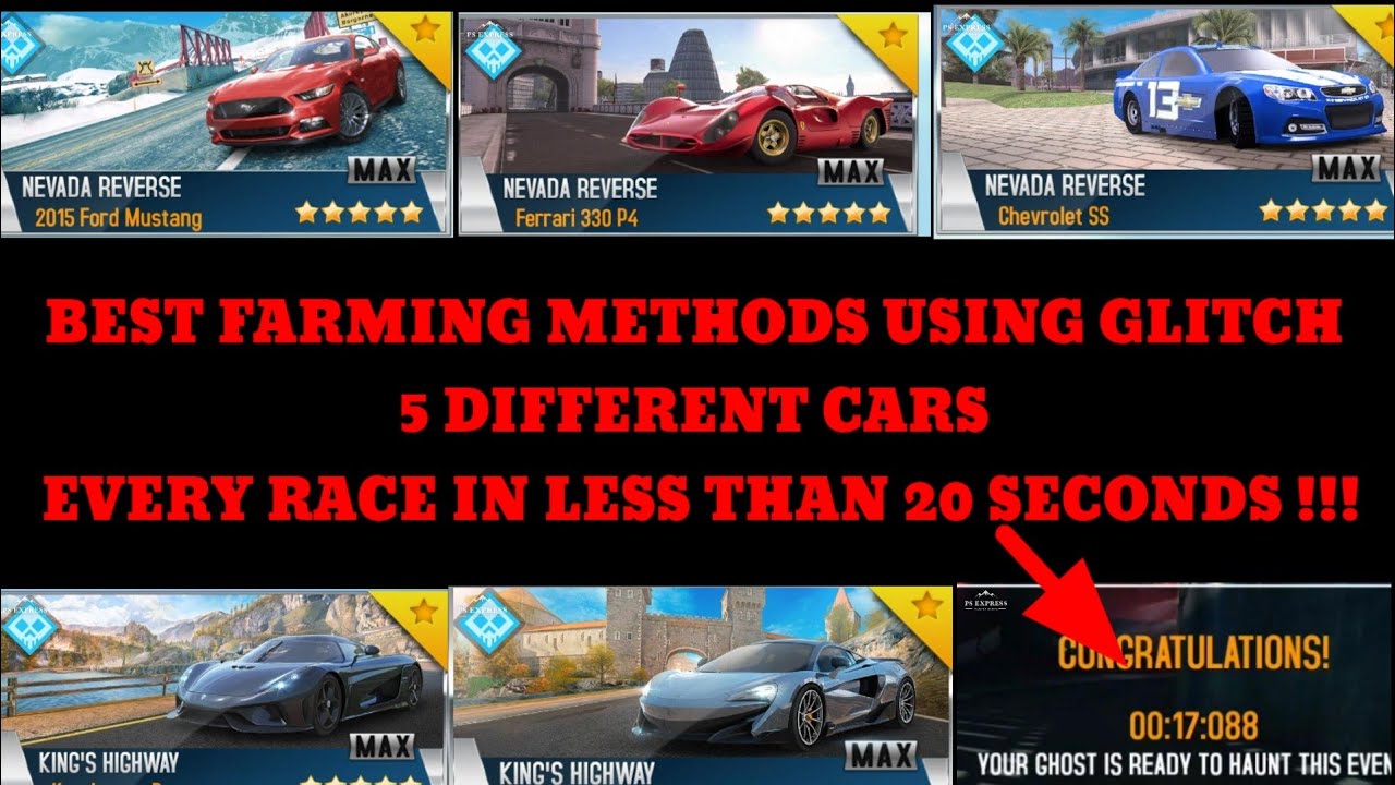 Asphalt 8- best credits farming methods - 5 different cars- less than 20 seconds using GLITCH