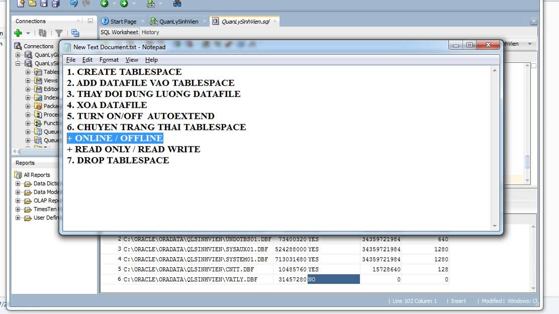 Thao tác trên Tablespace bằng SQL Developer - YouTube