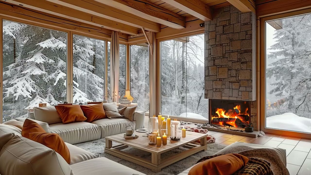 ❄️ Quiet Snowfall Cabin | Warm Fireplace & Deep Winter Calm