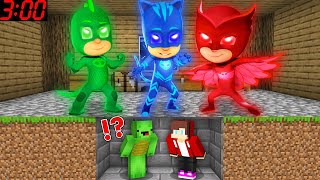 JJ and Mikey HIDE From Scary PJ MASKS EXE Monsters  in Minecraft Challenge Maizen