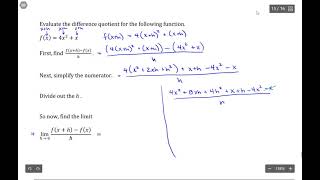 Limits: Difference Quotient: Quadratic Function