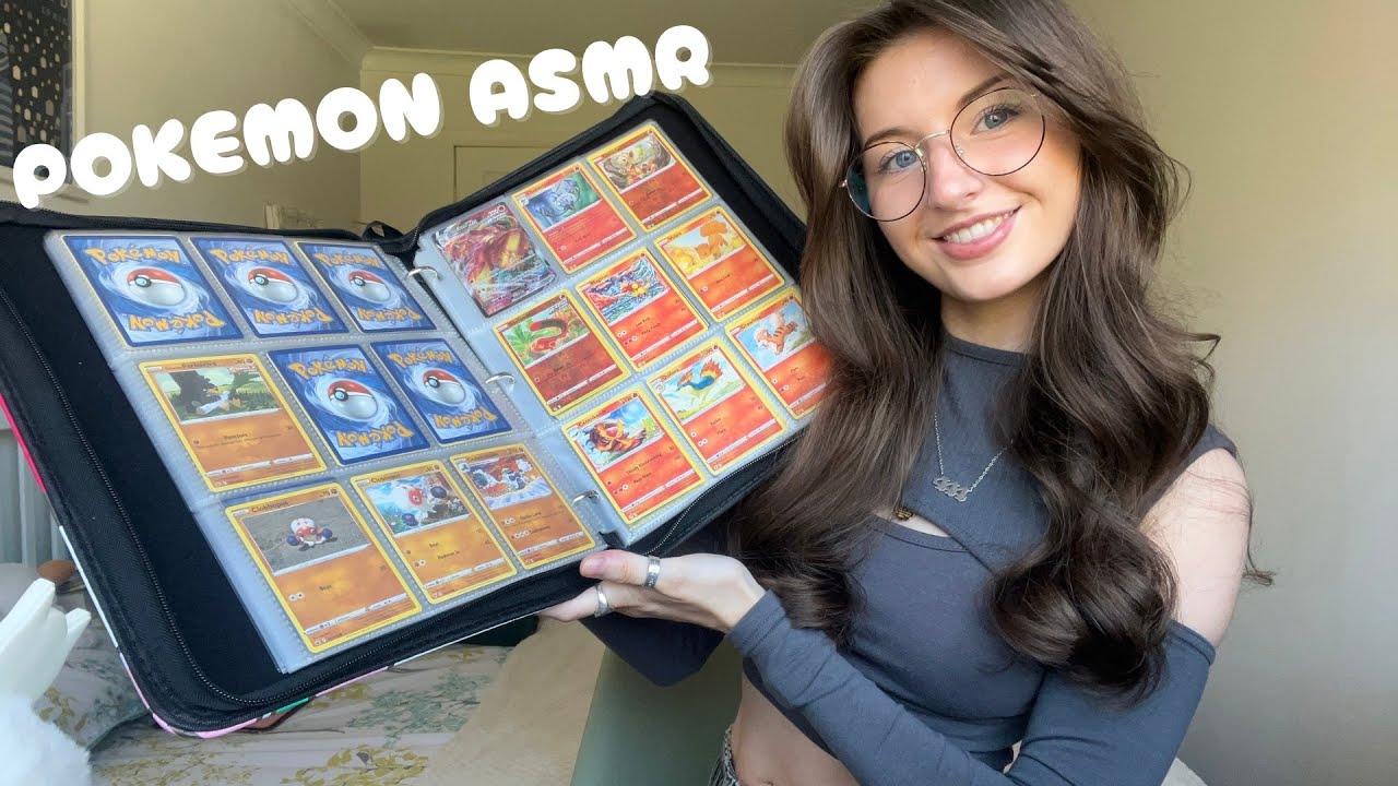 ASMR Organise my Pokémon cards with me!🌙 (page flipping, tapping, close whispers)