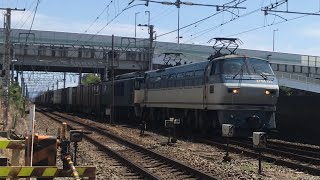 EF66-123号機(代走)+ﾑﾄﾞEF64-1026号機+コキ100系25両 貨物 通過