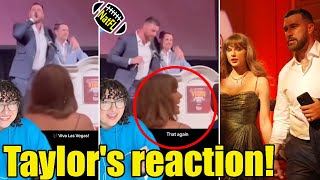 Taylor Swift's 'Cringe' response to Travis Kelce singing on stage explained by lip reader