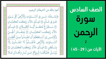 سورة الرحمن 2 ، الصف السادس .