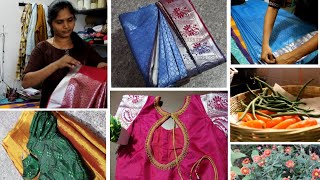 DIML VLOG | Saree Pre pleating ,Ironing & Folding | My Aari work blouses | plain briyani Gravy