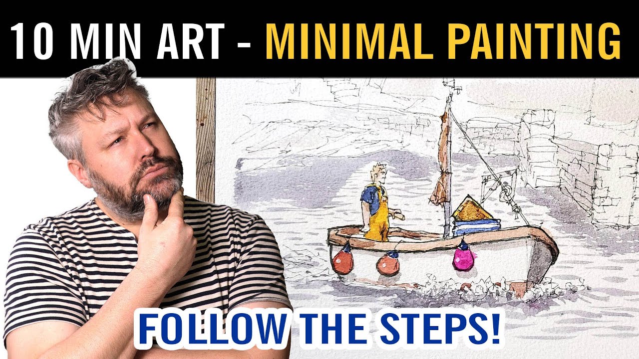 Эскиз лодки в минималистичном цвете | 10-минутный челлендж по рисованию акварелью