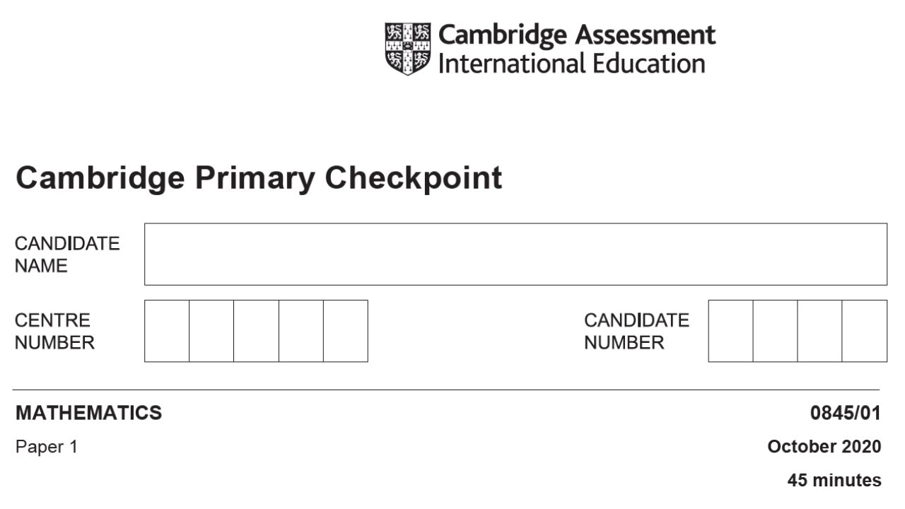 Checkpoint Primary Mathematics Paper 1 October 2020