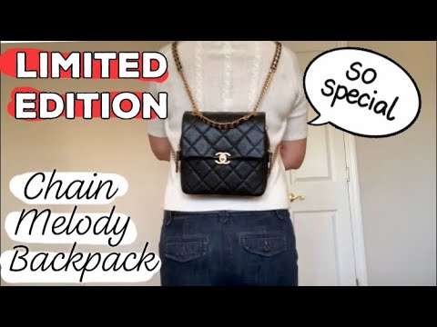 CHANEL Shiny Caviar Quilted Chain Melody Backpack Black 1113539
