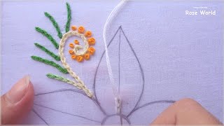 Hand embroidery elegant flower design by @RoseWorld #easy tutorial for beginners