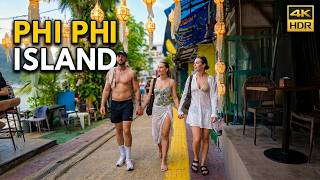 [4K HDR] Phi Phi Island Day Walk | Tropical Streets &amp; Beach Life Thailand