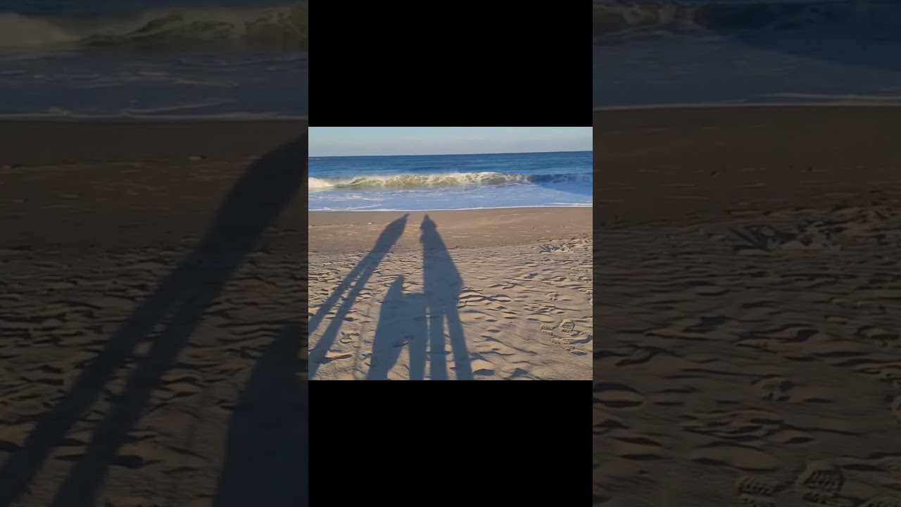 Shadow family on a beach.