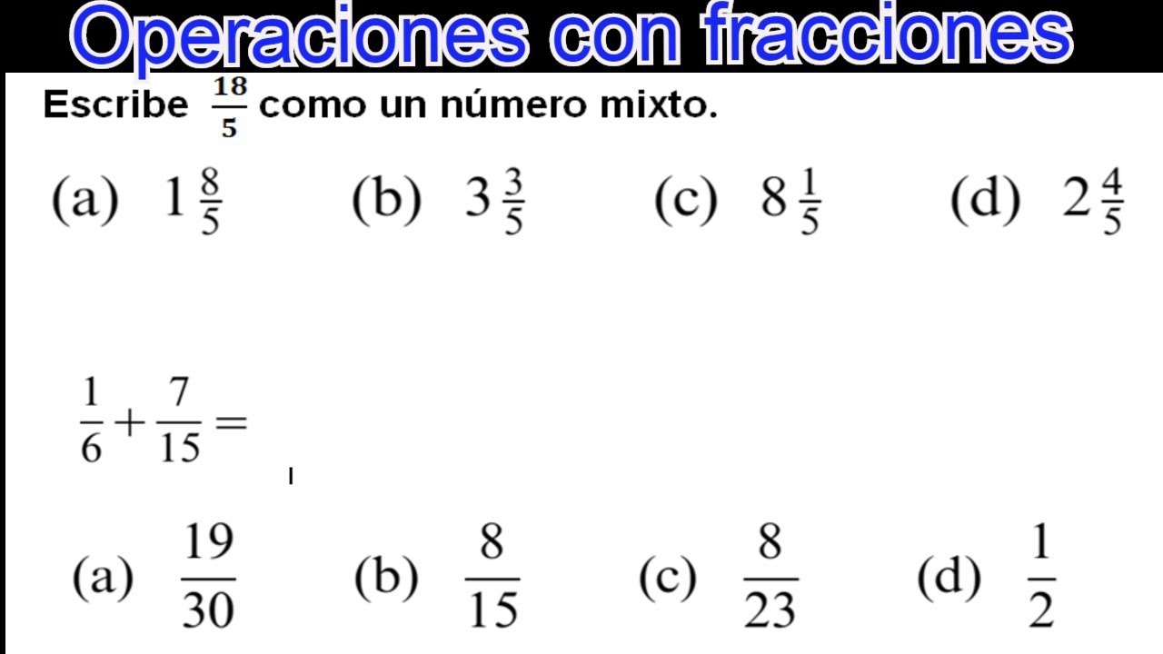 Operaciones con fracciones (problemas resueltos) YouTube