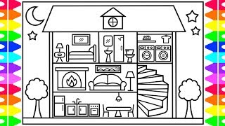 How to Draw a DOLL HOUSE for Kids 💖💜💚Doll House Drawing for Kids | Doll House Coloring Pages