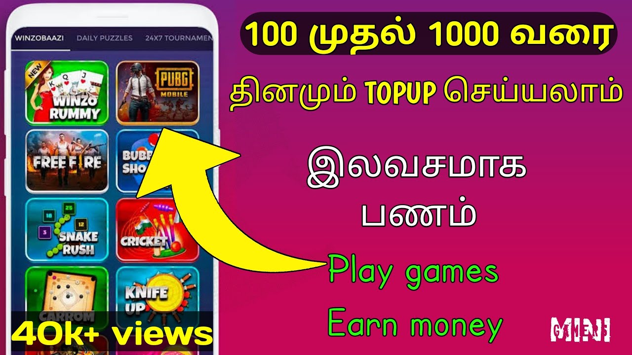 FREE FIRE விளையாடினால் போதும் TOP UP இலவசம் ||free fire&pubg|winzo gold||tamil||minigamerstamil||