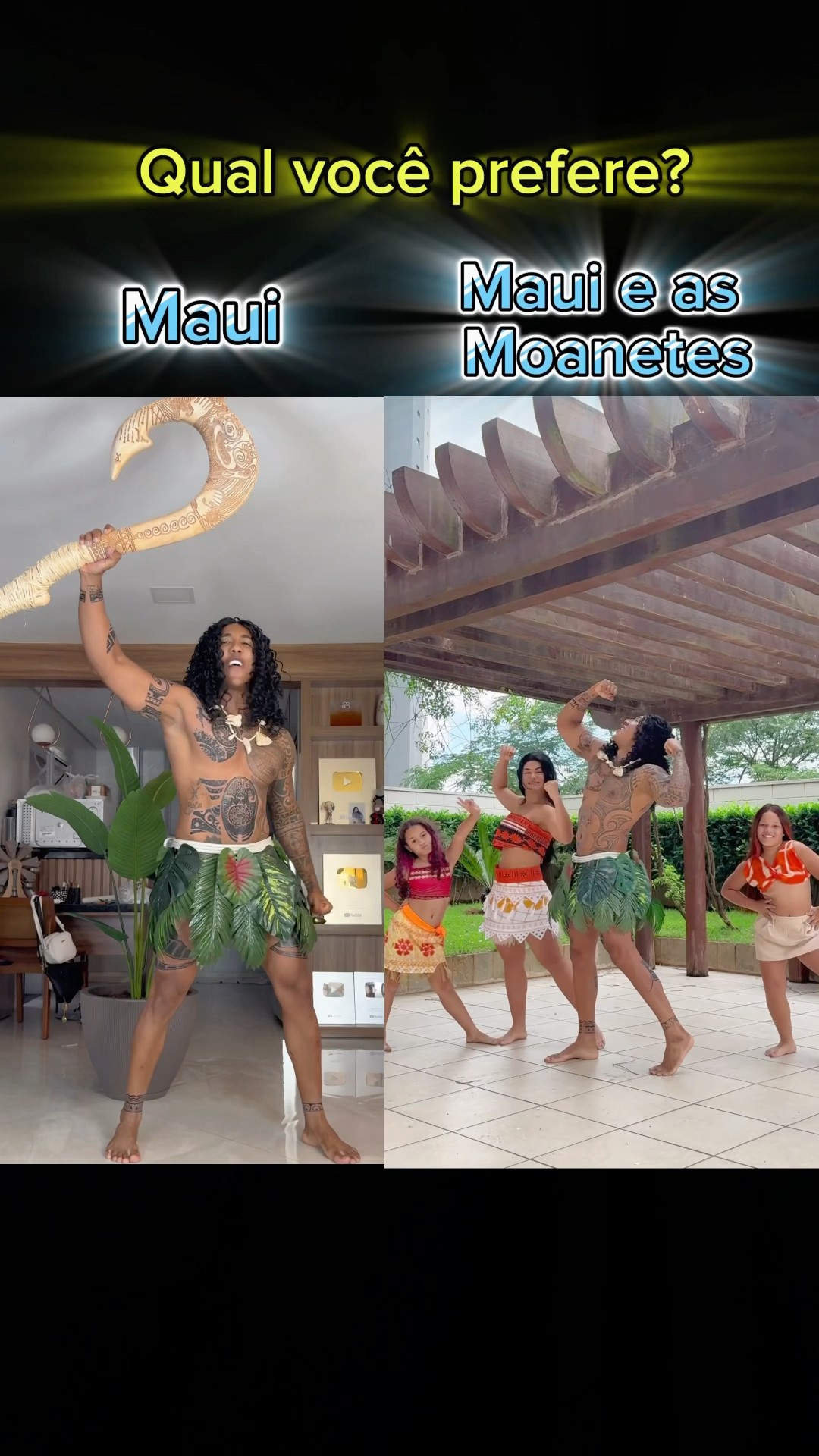 Essa eu quero VER, qual prefere?@mayca.brasil #transition #moana #maui #fantasy #challenge #short