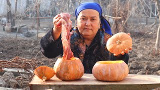 :       | Cooking a delicious dish from inside a pumpkin