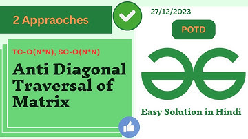 Anti Diagonal Traversal of Matrix| GFG POTD| GeeksForGeeks| Problem of the Day| Java| Easy Solution