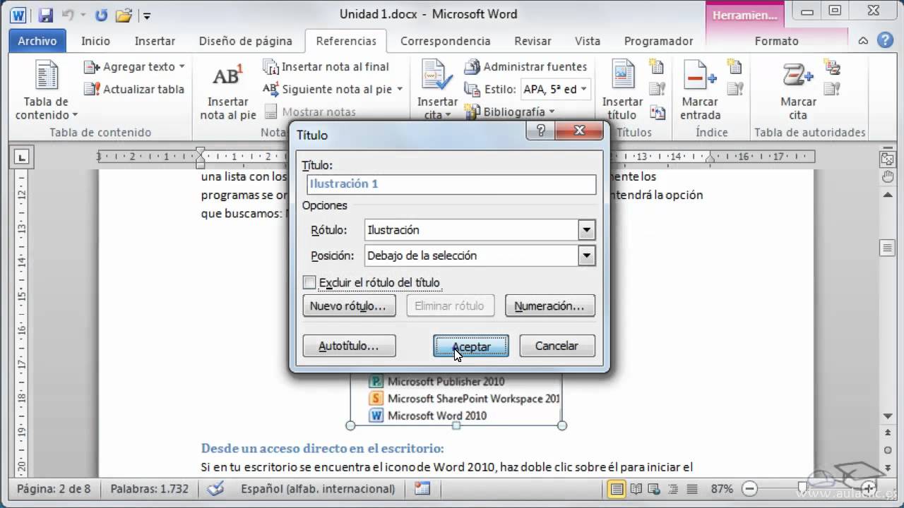 Como hacer un indice de tablas en word