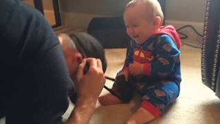 WARNING  Contagious laughter! Baby In Superman onesie laughing hilariously at dad