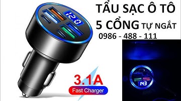 Tẩu Sạc Điện Thoại Trên Ô Tô 5 Cổng Thông Minh - Tự Ngắt Bản Cao Cấp Có Đồng Hồ Báo Vôn Ắc Quy
