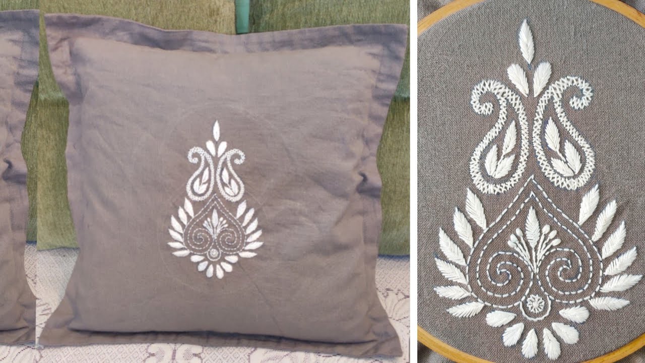 Chikankari Embroidery Design For Cushion Cover, Hand Embroidery