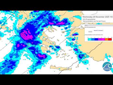 Εξάωρος υετός ανά τρίωρο από 25 11 2025