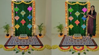 Sankranti decoration ideas for home /traditional festival backdrop setup / Bornahan decoration screenshot 2