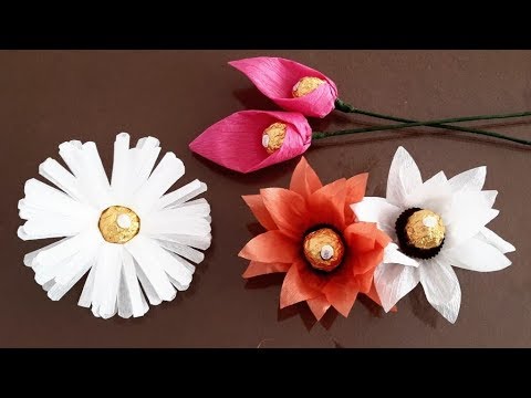 Isa Klein Tutorial 126: 3 MODELOS FÁCEIS de flores de papel crepom com  bombom para festa - thptnganamst.edu.vn