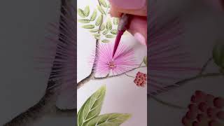 Pink flower painting on silk paper, chinoiserie style! #flowerart #paintingideas #artists #artistry