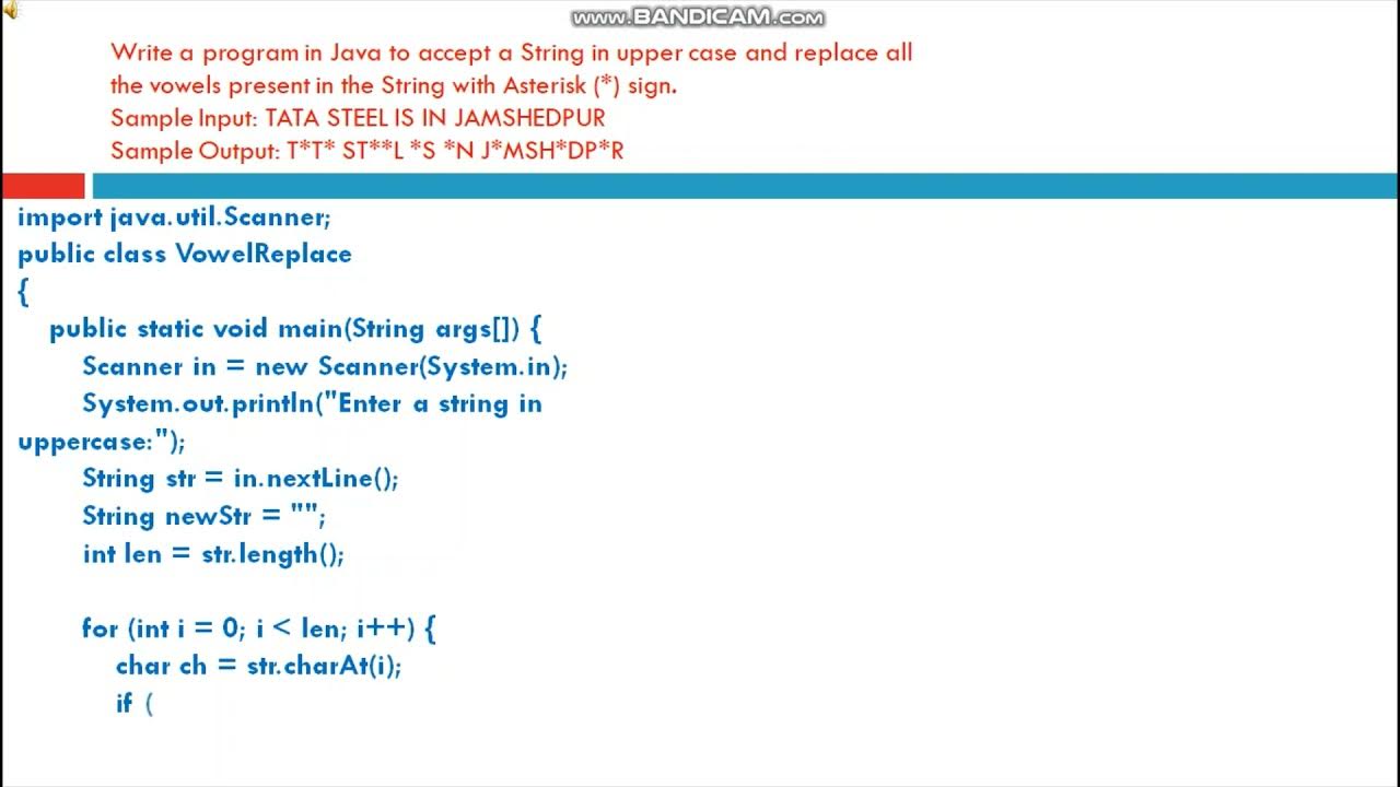 Write a program in Java to accept a String in upper case and replace ...