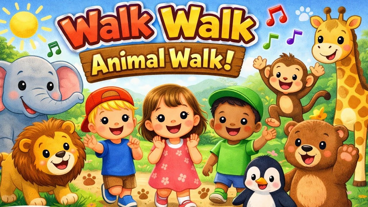 Walk Walk Animal Walk! 🐘🦁 | Fun Animal Action Song for Kids | Toddler Dance & Move