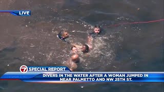 Woman arrested after jumping into pond in Doral during police chase on Palmetto Expressway