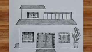 My Dream House Drawing Easy House Drawing How To Draw A Beautiful House House Drawing Easy