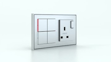 Pushbutton with thermostat and socket point for 2 fold plate (60x55 mm module) - English