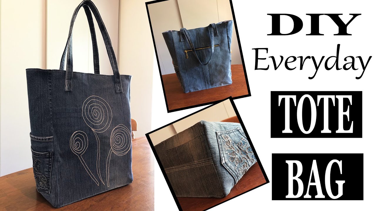 DIY BAG | DIY JEANS TOTE BAG | RECYCLED OLD JEANS | COUDRE UN SAC TOTE ...