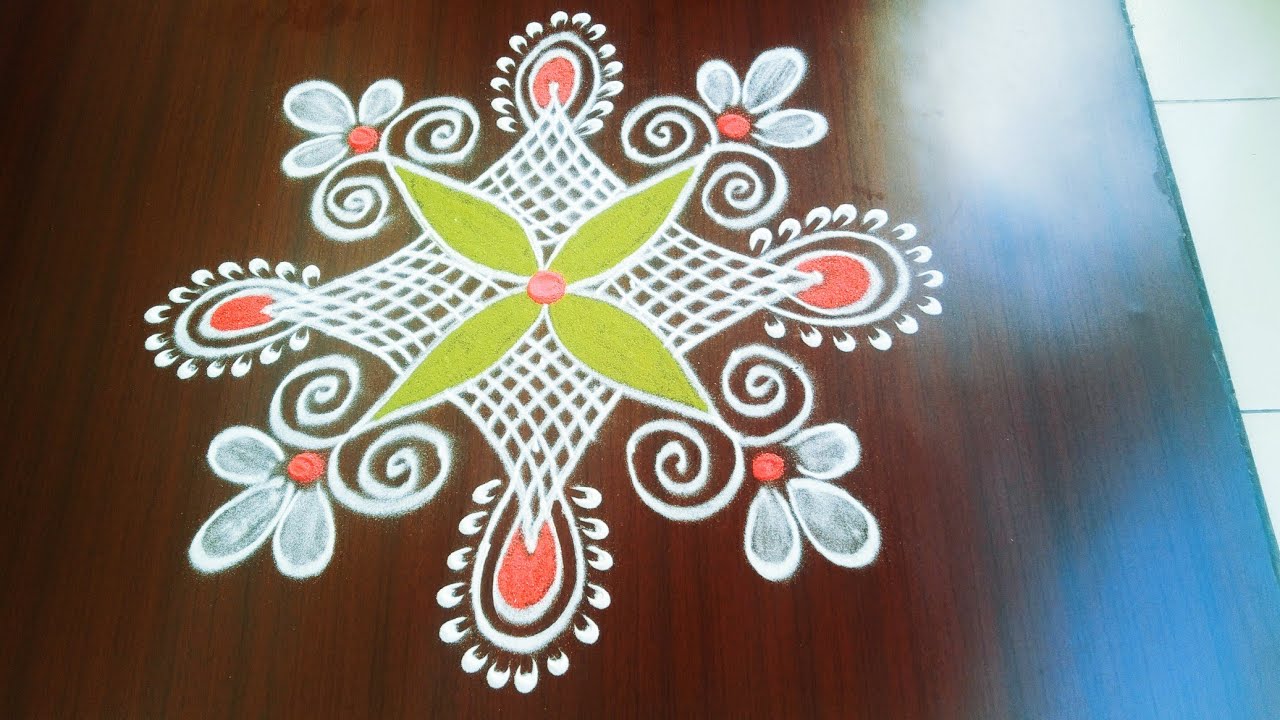 Simple Easy Rangoli Kolam With 7×1 Dots/ Small Traditional Morning ...