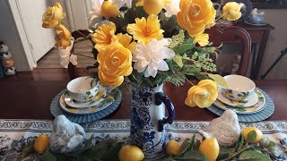 Sunny Summer Tablescape #Blue-White-Yellow