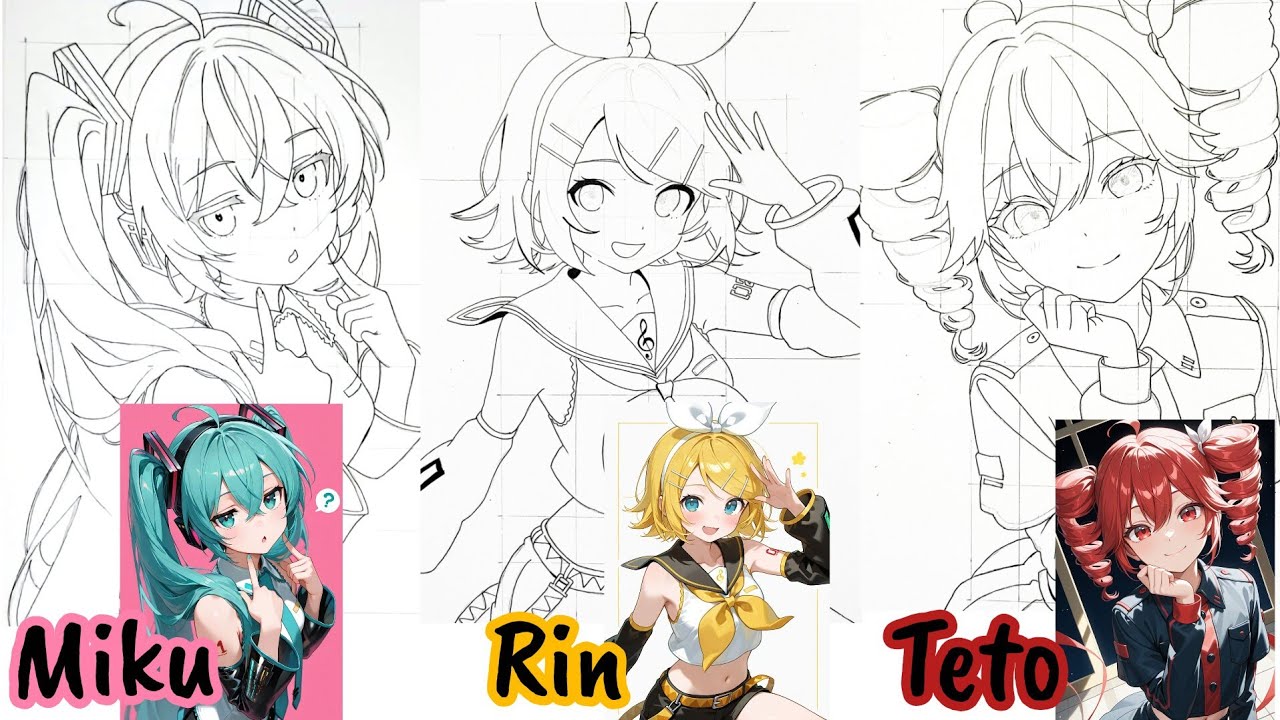 Cómo Dibujar a Miku, Rin y Teto / How to Draw Rin, Miku and Teto 💖💖💖