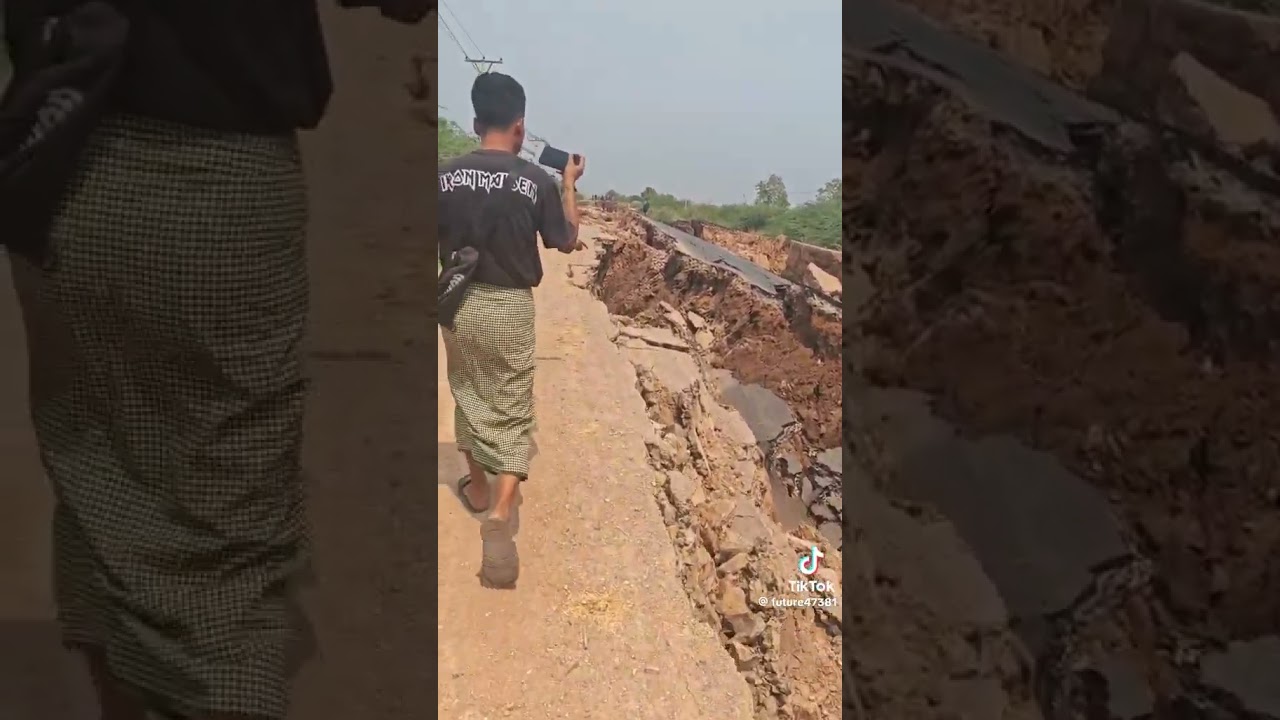 Earthquake Myanmar Road broken.