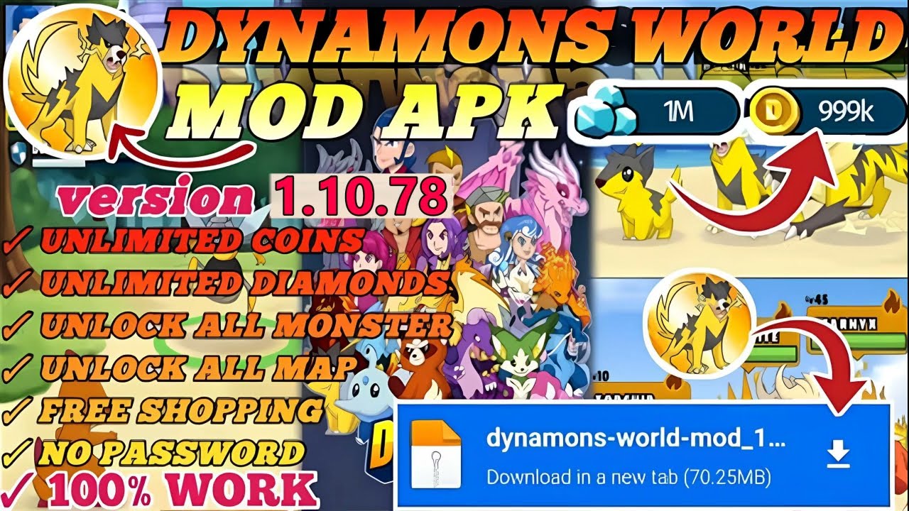 NEW UPDATE!! Dynamons world Mod Apk version 1.10.78 || Unlock All Maps || 