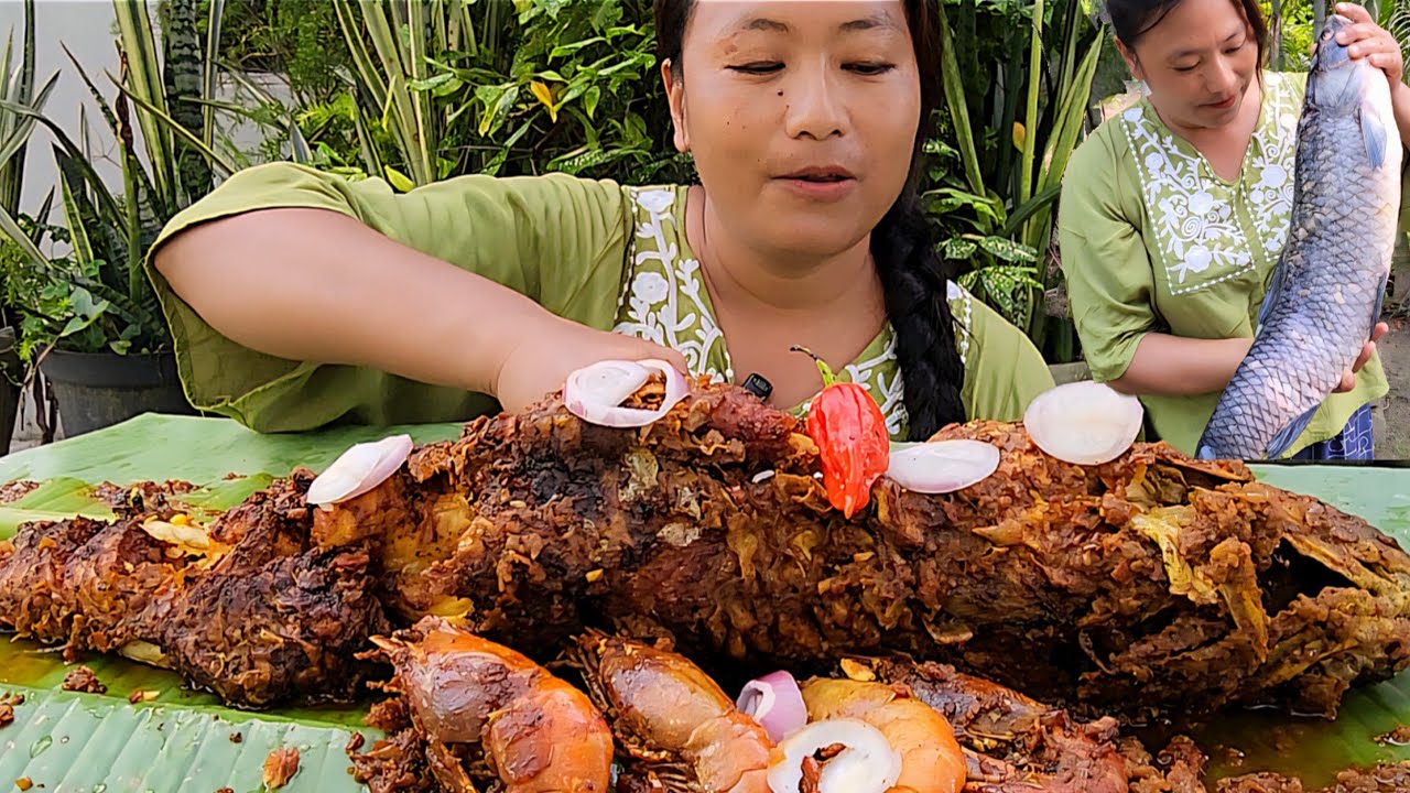 4kg whole fish mukbang || tried eating 4 kg of whole fish fry curry