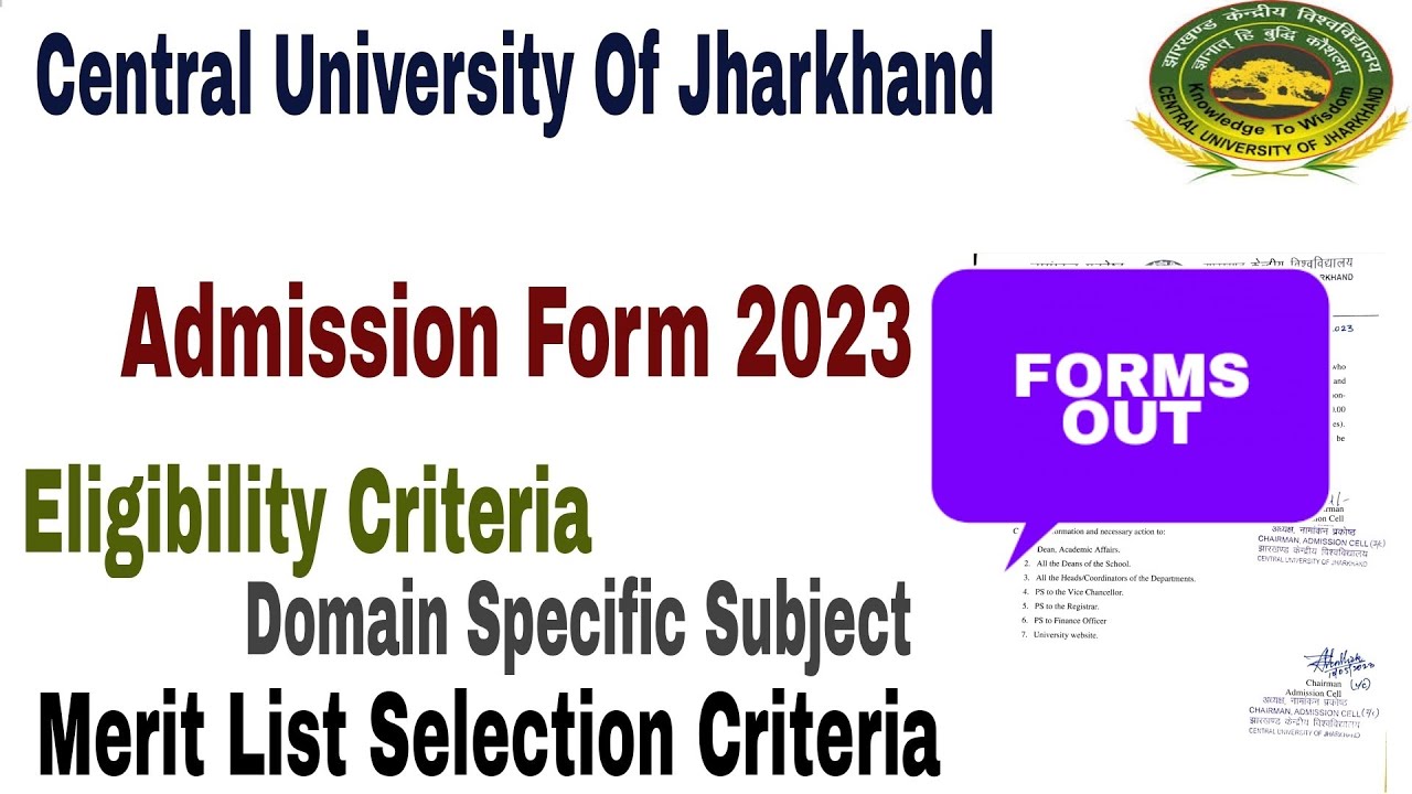 Central University Of Jharkhand CUET Admission form 2023 UG,PG ...