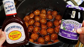 Grape Jelly \& Barbecue Meatballs Recipe - on the stove!