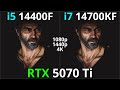 Intel i5-14400F vs i7-14700KF | RTX 5070 Ti Gaming | 1080p, 1440p, 4K