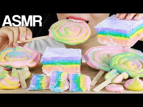 ASMR RAINBOW LOLLIPOP <strong>MERINGUE</strong> <strong>COOKIES</strong> MARSHMALLOWS🌈🍭 EATING SOUNDS MUKBANG
