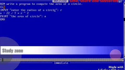 Qbasic program to find area of circle.