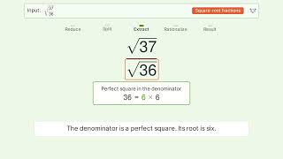 Simplify sqrt - Square Root of a Fraction Tiger Algebra Solver